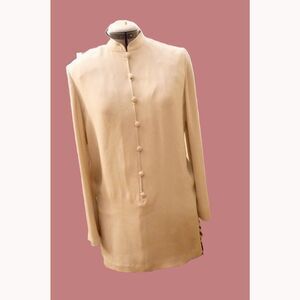 Adrianna Papell Silk Crepe Minimalist Elegant Loose Cut Asian Tan Long Tunic 10
